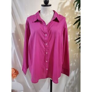 Nic+Zoe Cotton Button Up Blouse Shirt Womens Plus Size 1X Hot Pink Poplin Career
